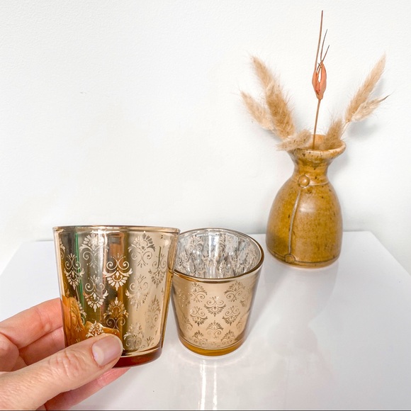 Vintage look gold & silver damask glass votives - Picture 3 of 3